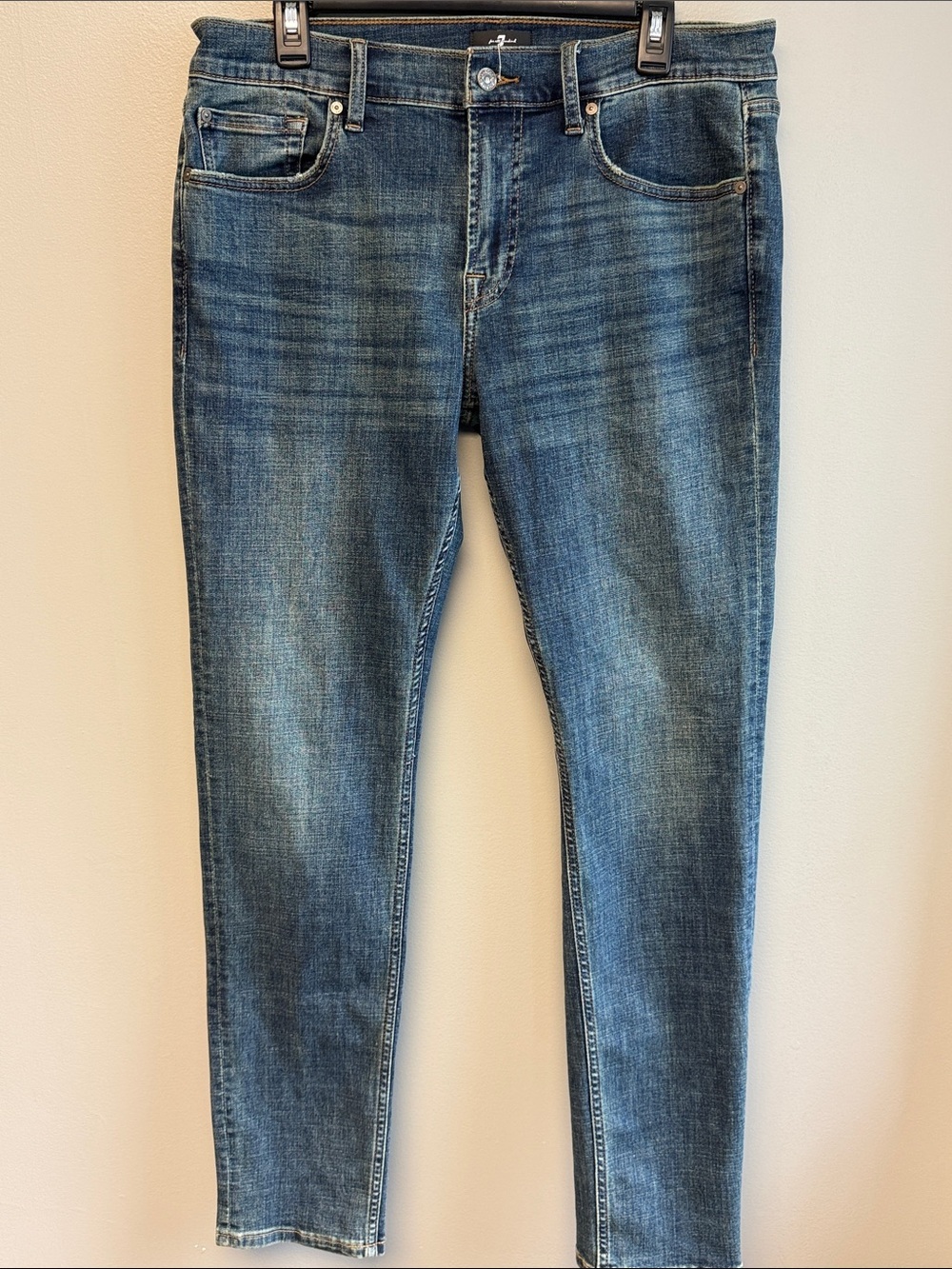 7 For All Mankind Slim Straight Jeans 34x33 Blue Wash Denim